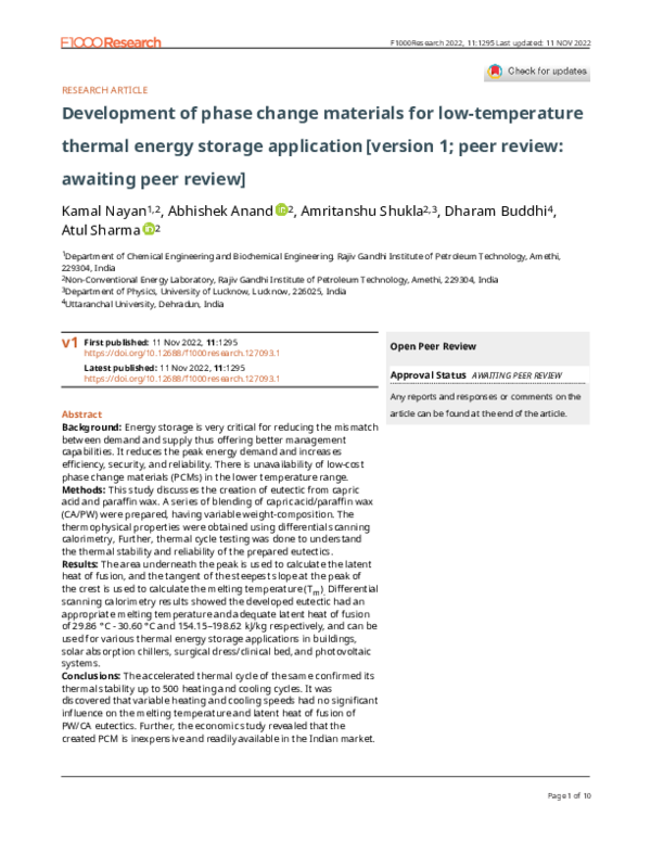 (PDF) Development of phase change materials for low-temperature thermal ...