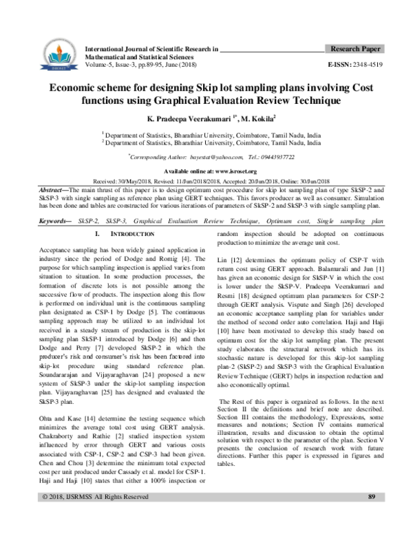 (PDF) Economic scheme for designing Skip lot sampling plans involving ...