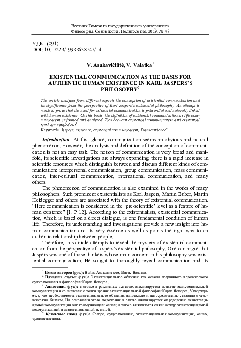 (PDF) Existential communication as the basis for authentic human ...