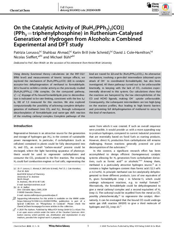 (PDF) On the Catalytic Activity of [RuH2(PPh3)3(CO)] (PPh3 ...