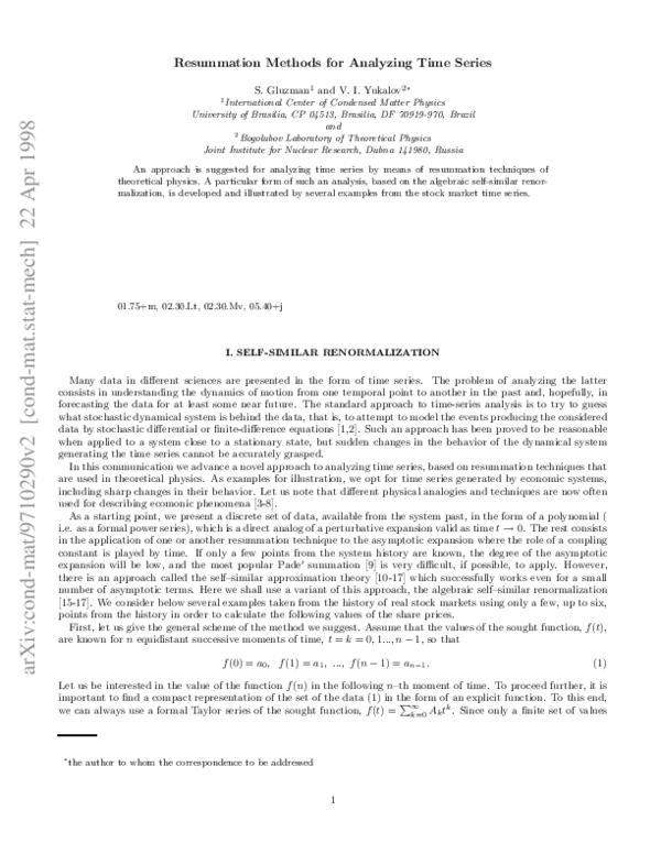 (PDF) Resummation Methods for Analyzing Time Series