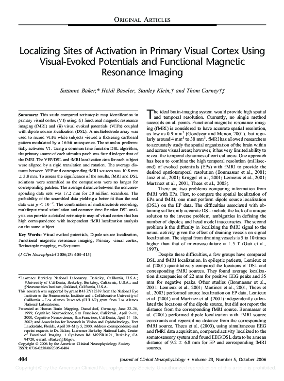 (PDF) Localizing Sites of Activation in Primary Visual Cortex Using ...