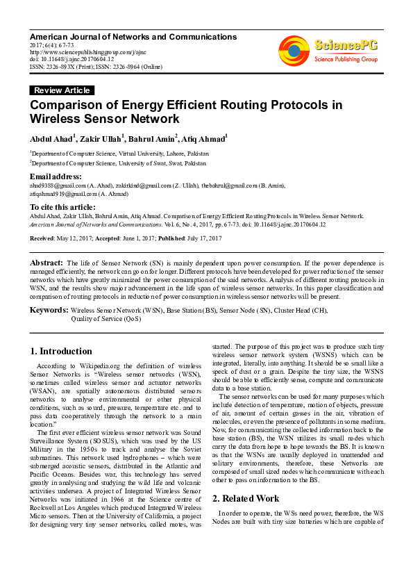 (PDF) Comparison of Energy Efficient Routing Protocols in Wireless ...