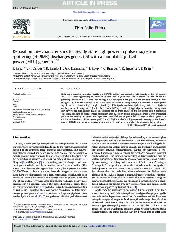(PDF) Deposition rate characteristics for steady state high power ...