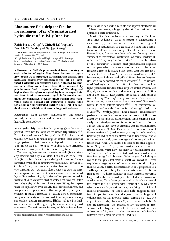 (PDF) Line-Source Field Dripper for the Measurement of in situ ...