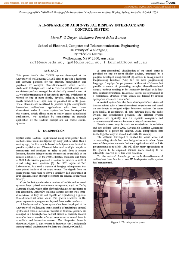 (PDF) A 16-speaker audio visual display interface and control system