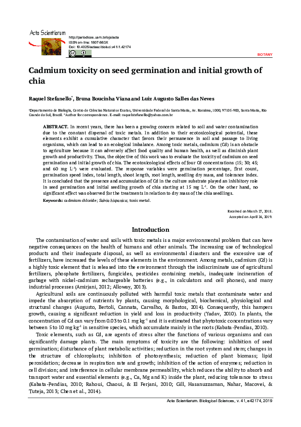 (PDF) Cadmium toxicity on seed germination and initial growth of chia
