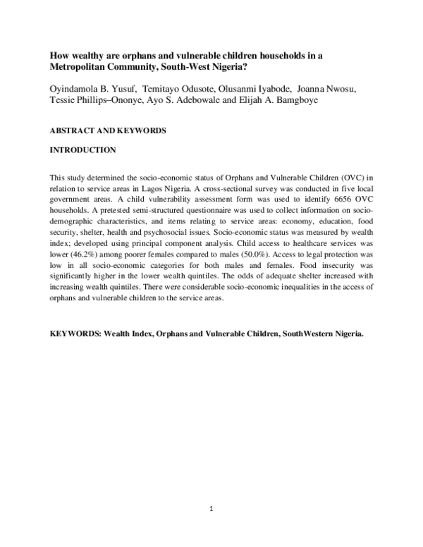 (PDF) How wealthy are orphans and vulnerable children households in a ...