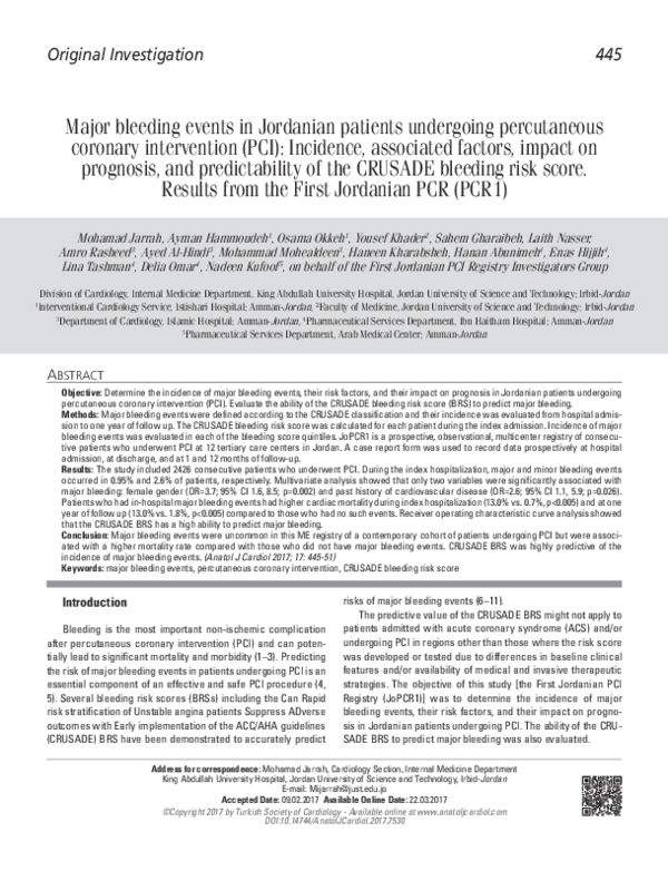 (PDF) Major bleeding events in Jordanian patients undergoing ...