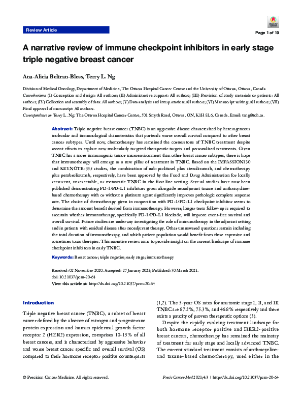 (PDF) A narrative review of immune checkpoint inhibitors in early stage ...