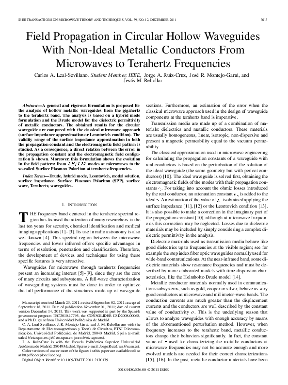 (PDF) Field Propagation in Circular Hollow Waveguides With Non-Ideal ...