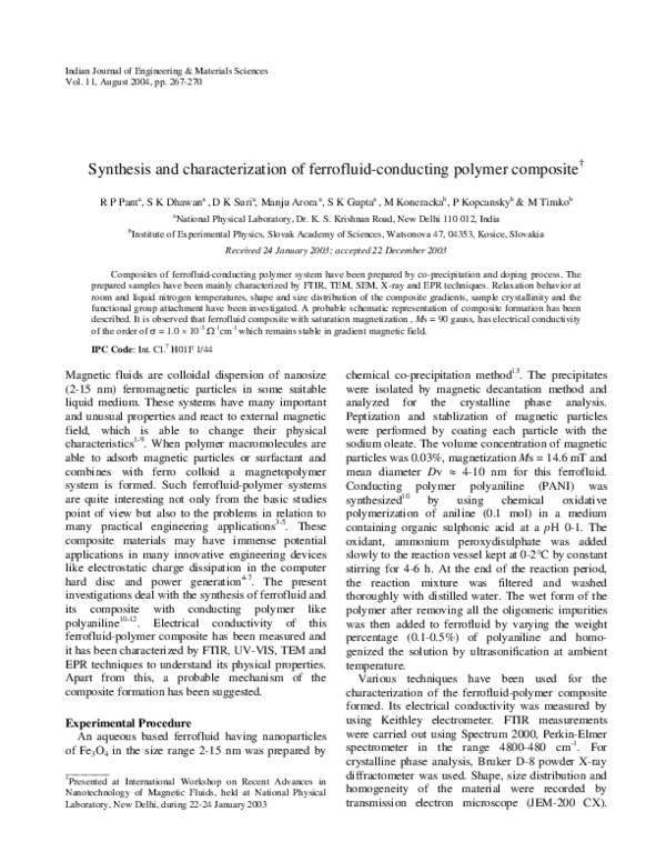 (PDF) Synthesis and characterization of ferrofluid-conducting polymer ...