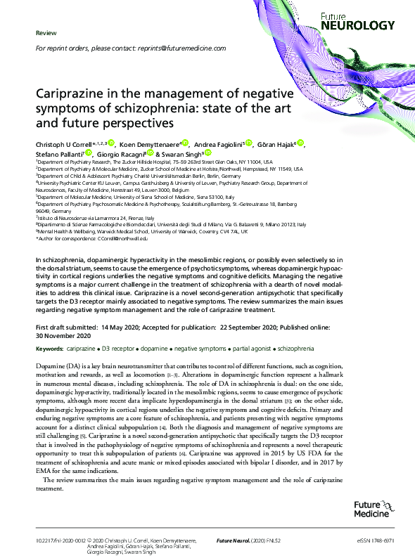 (PDF) Cariprazine in the management of negative symptoms of ...