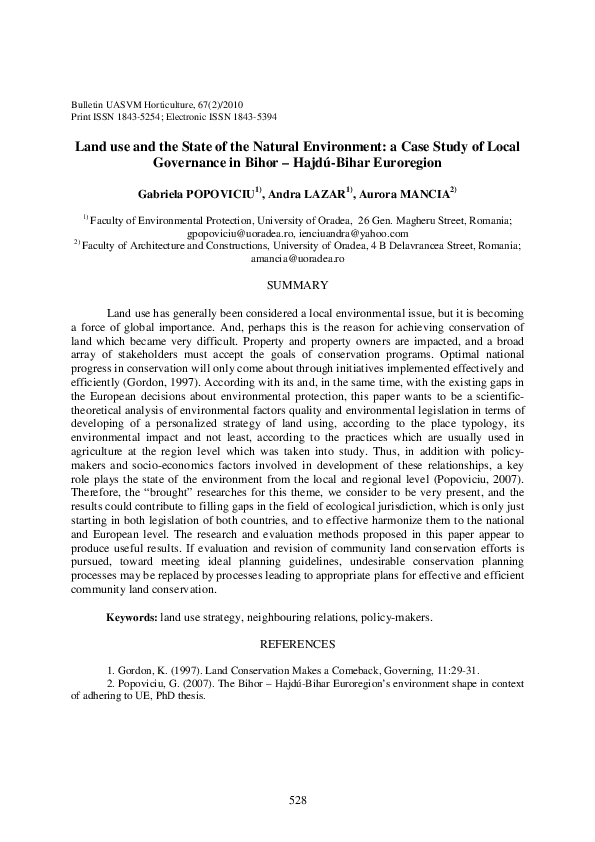 (PDF) Land use and the State of the Natural Environment: a Case Study ...