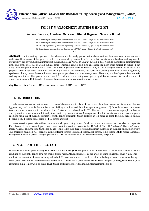(PDF) Toilet Management System Using Iot Arbaaz Bagwan Academia.edu