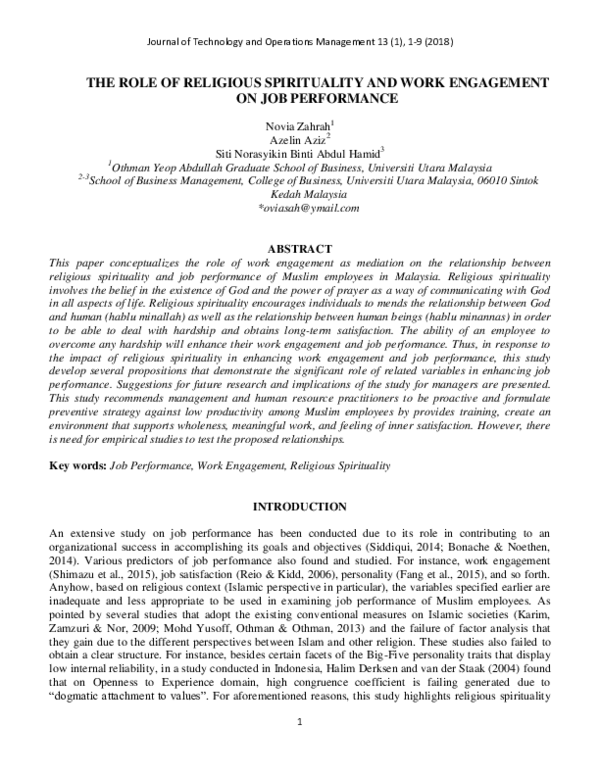 (PDF) The Role of Religious Spirituality and Work Engagement on Job ...