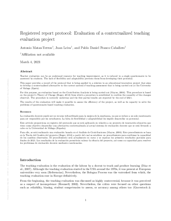 (PDF) Registered report protocol: Evaluation of a contextualized ...