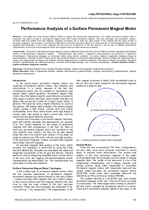 (PDF) Performance Analysis of a Surface Permanent Magnet Motor