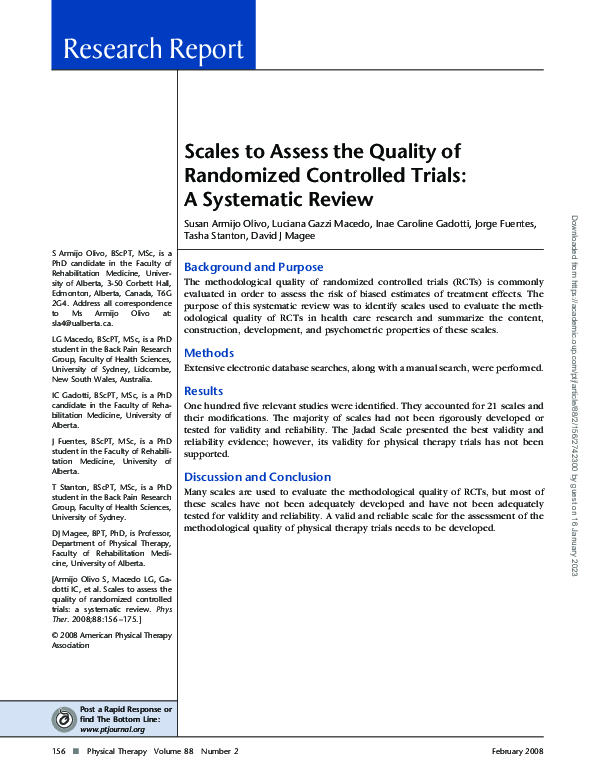 (PDF) Assessing Quality Scales for Randomized Controlled Trials