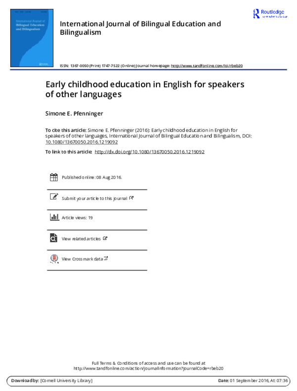 (PDF) Early Childhood Education in English for Speakers of Other ...