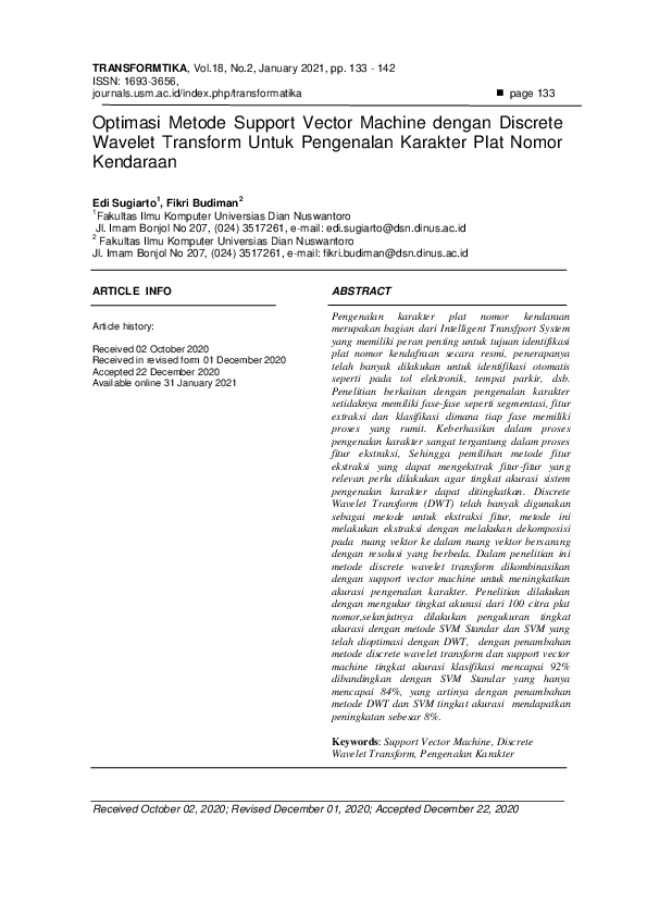 (PDF) Optimasi Metode Support Vector Machine dengan Discrete Wavelet ...