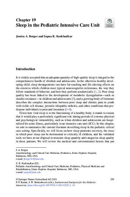 (PDF) Sleep in the Pediatric Intensive Care Unit