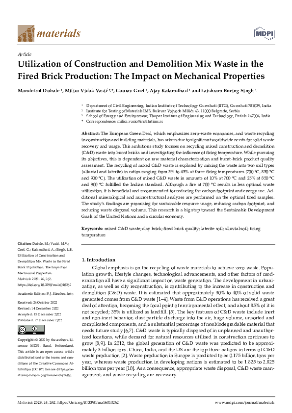 (PDF) Utilization of Construction and Demolition Mix Waste in the Fired ...