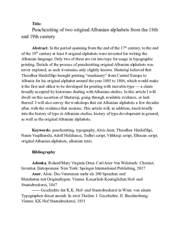 (PDF) Punchcutting of two original Albanian alphabets from the 18th and ...