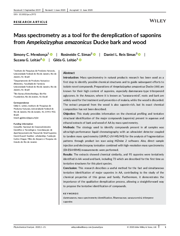 (PDF) Mass spectrometry as a tool for the dereplication of saponins ...