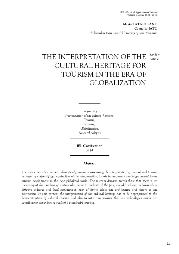(PDF) The Interpretation Of The Cultural Heritage For Tourism In The ...