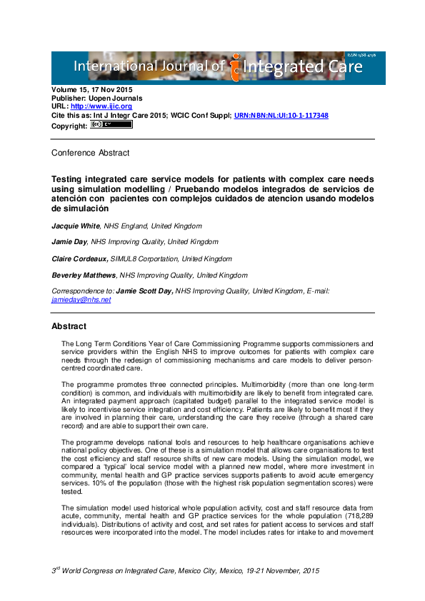 (PDF) Testing integrated care service models for patients with complex ...