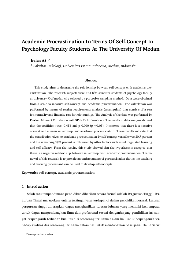(PDF) Academic Procrastination Reviewed From Self-Concept In Semesetr V ...