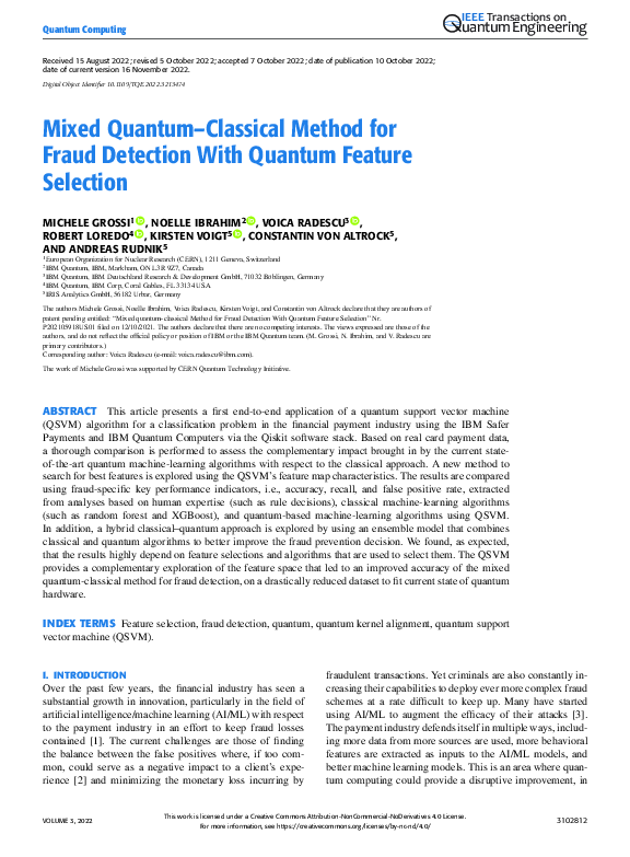 (PDF) Mixed Quantum–Classical Method for Fraud Detection With Quantum ...
