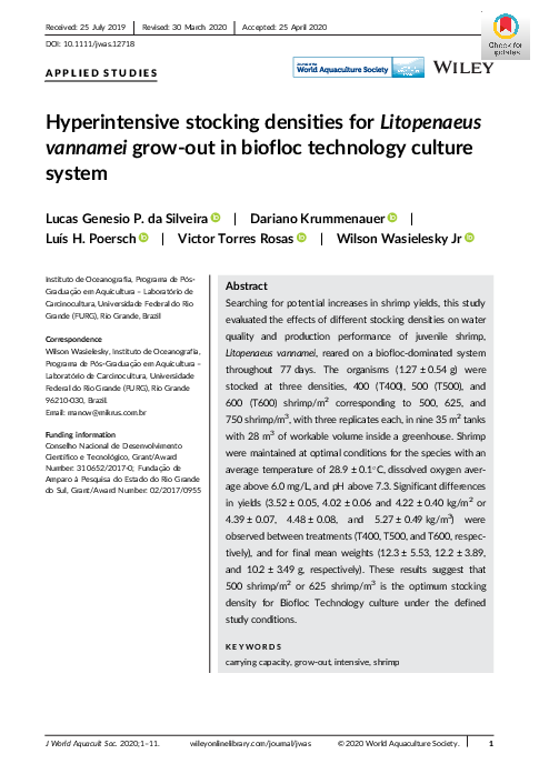 (PDF) Hyperintensive stocking densities for Litopenaeus vannamei grow ...