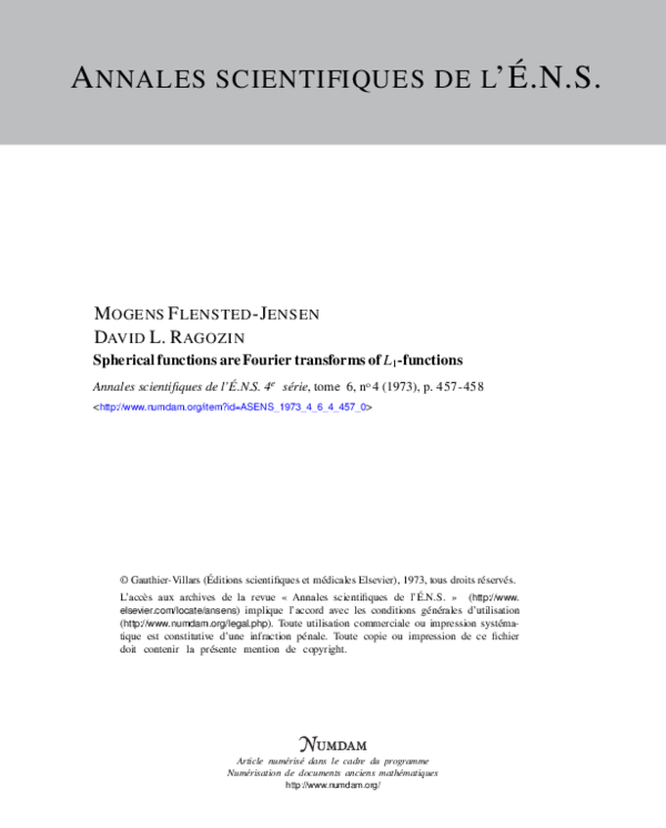 (PDF) Spherical functions are Fourier transforms of $L_1$-functions