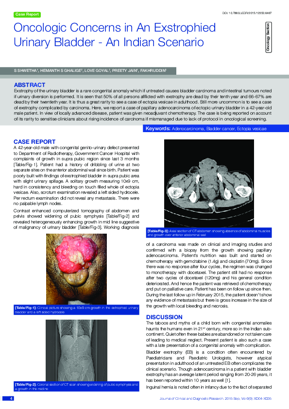 (PDF) Oncologic Concerns in An Exstrophied Urinary Bladder - An Indian ...