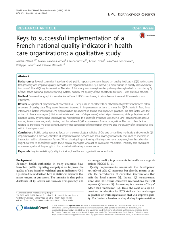 (PDF) Keys to successful implementation of a French national quality ...