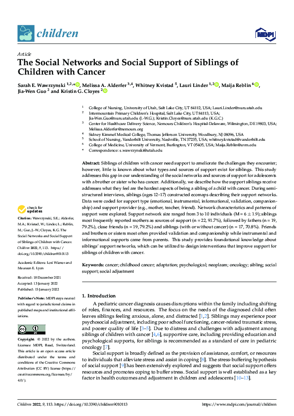 (PDF) The Social Networks and Social Support of Siblings of Children ...