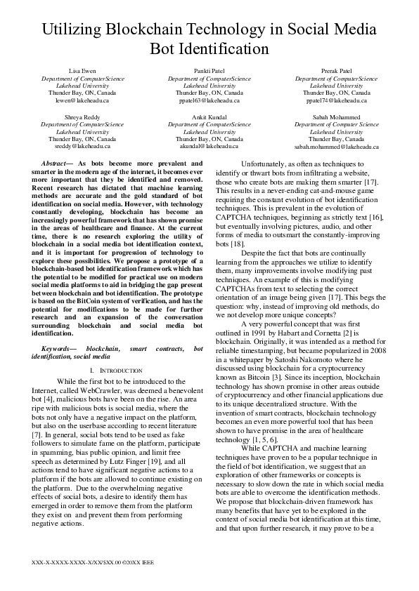 (PDF) Utilizing Blockchain Technology in Social Media Bot Identification