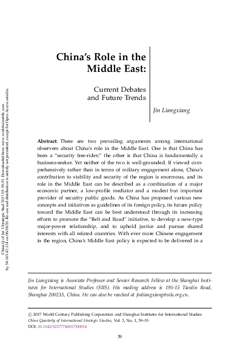 (PDF) China’s Role in the Middle East: Current Debates and Future Trends