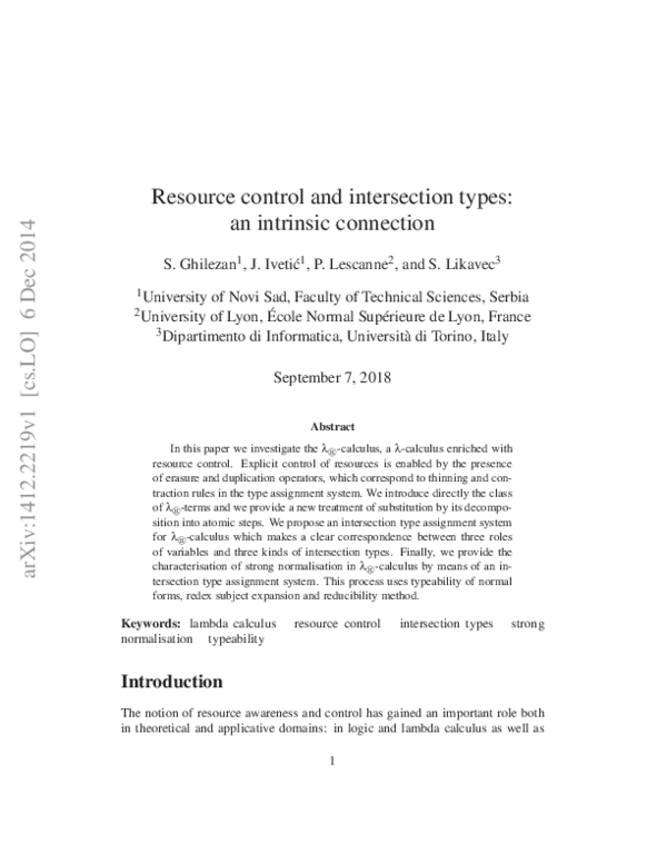 (PDF) Resource control and intersection types: an intrinsic connection