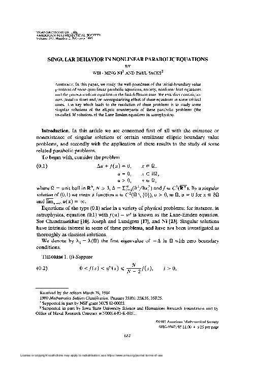 (PDF) Singular Behavior in Nonlinear Parabolic Equations