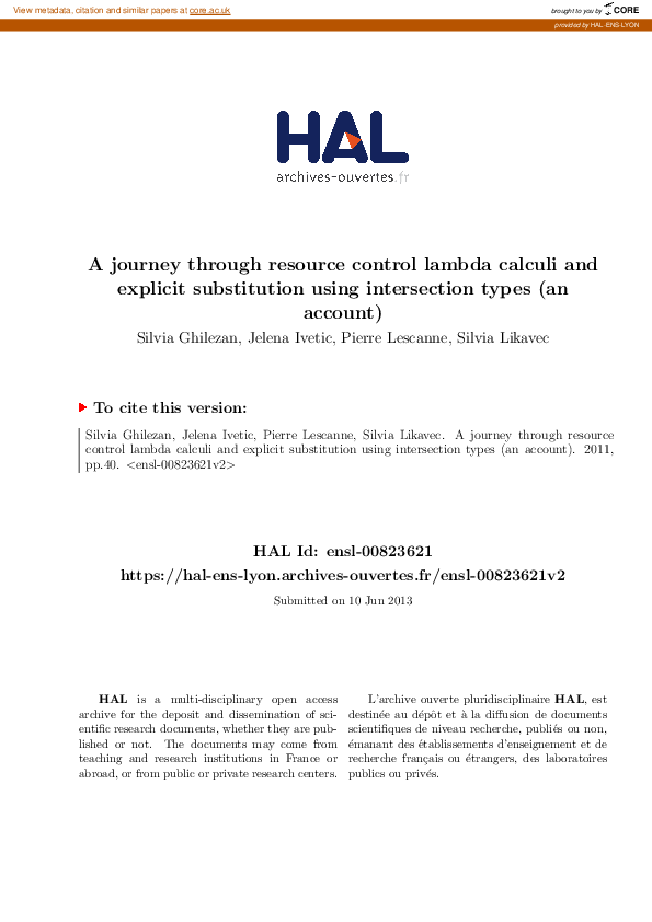 (PDF) A journey through resource control lambda calculi and explicit ...