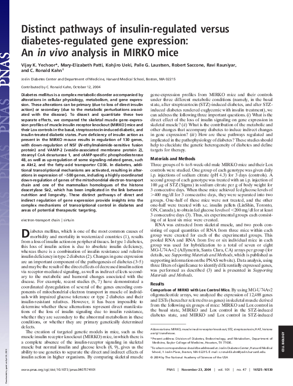 (PDF) Distinct pathways of insulin-regulated versus diabetes-regulated ...