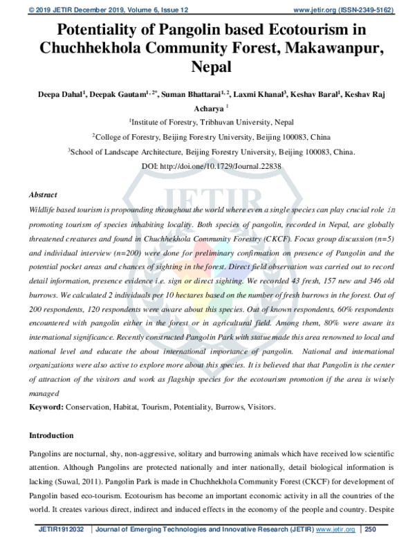 (PDF) Potentiality of Pangolin based Ecotourism in Chuchhekhola ...