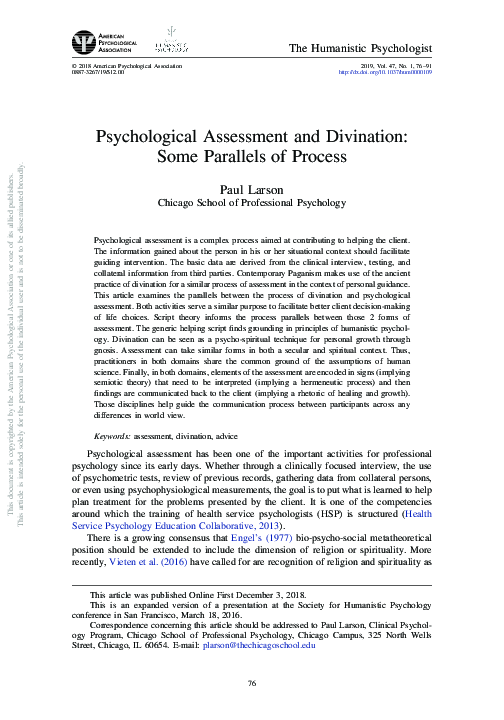 (PDF) Psychological Assessment and Divination: Some Parallels of Process