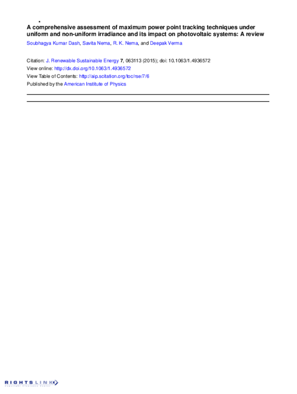 (PDF) A comprehensive assessment of maximum power point tracking ...