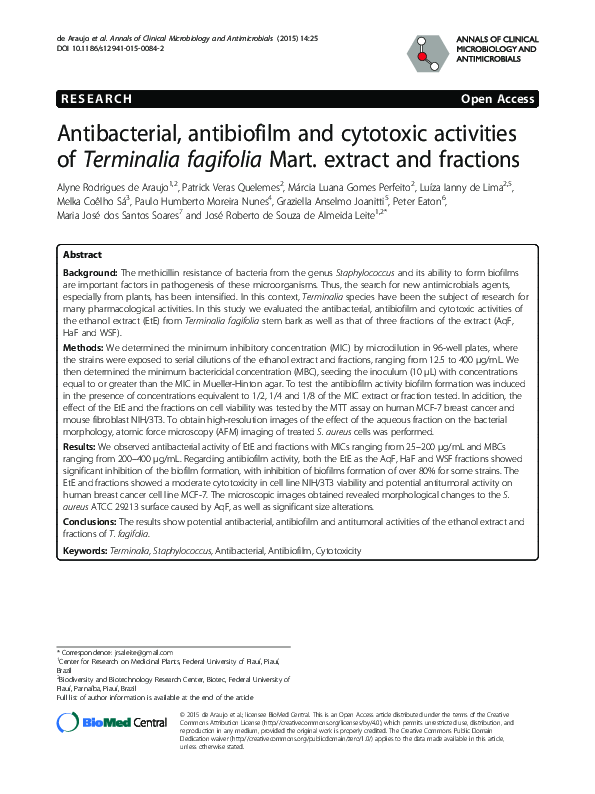 (PDF) Antibacterial, antibiofilm and cytotoxic activities of Terminalia ...