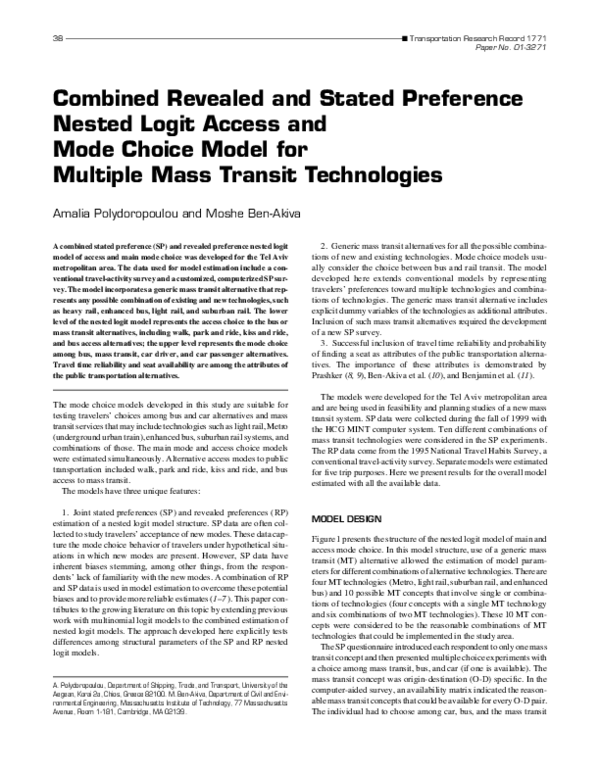 (PDF) Combined Revealed and Stated Preference Nested Logit Access and ...