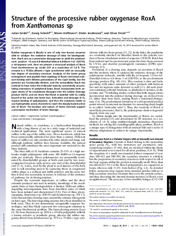 (PDF) Structure of the processive rubber oxygenase RoxA from Xanthomonas sp